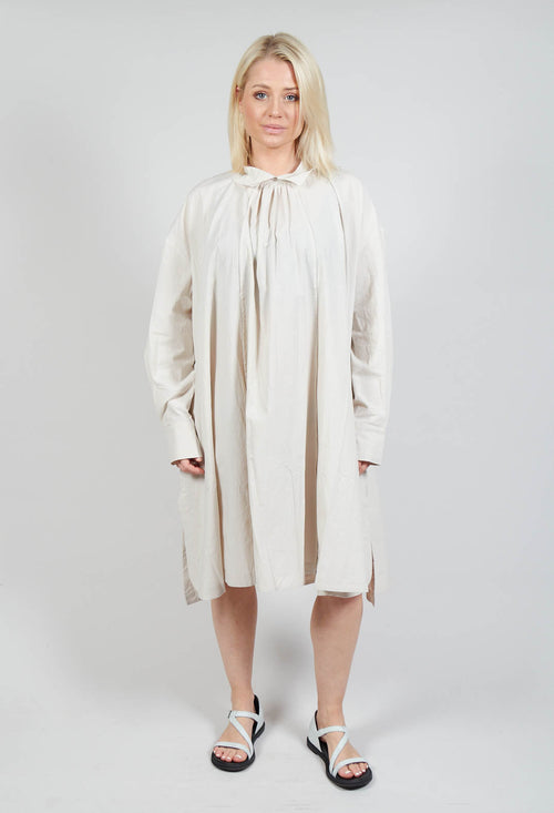 Pleated Neckline Shirt Dress in Sand