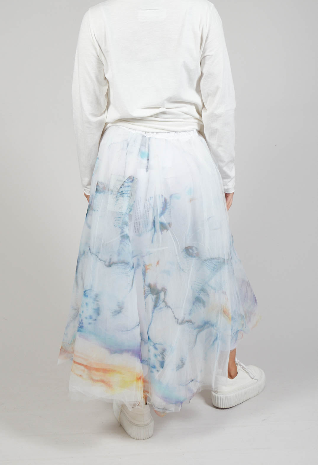 Printwork Tulle Skirt in Blue