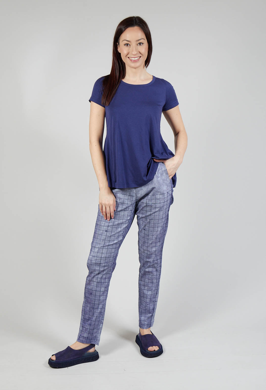 Pull On Fitted Trousers in Azur Print