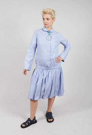 Tulip Dress with Drop Waist in Blue Pinstripe