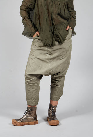 Distressed Cropped Drop Crotch Trousers in Schilf Cloud