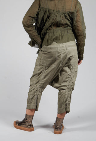 Distressed Cropped Drop Crotch Trousers in Schilf Cloud