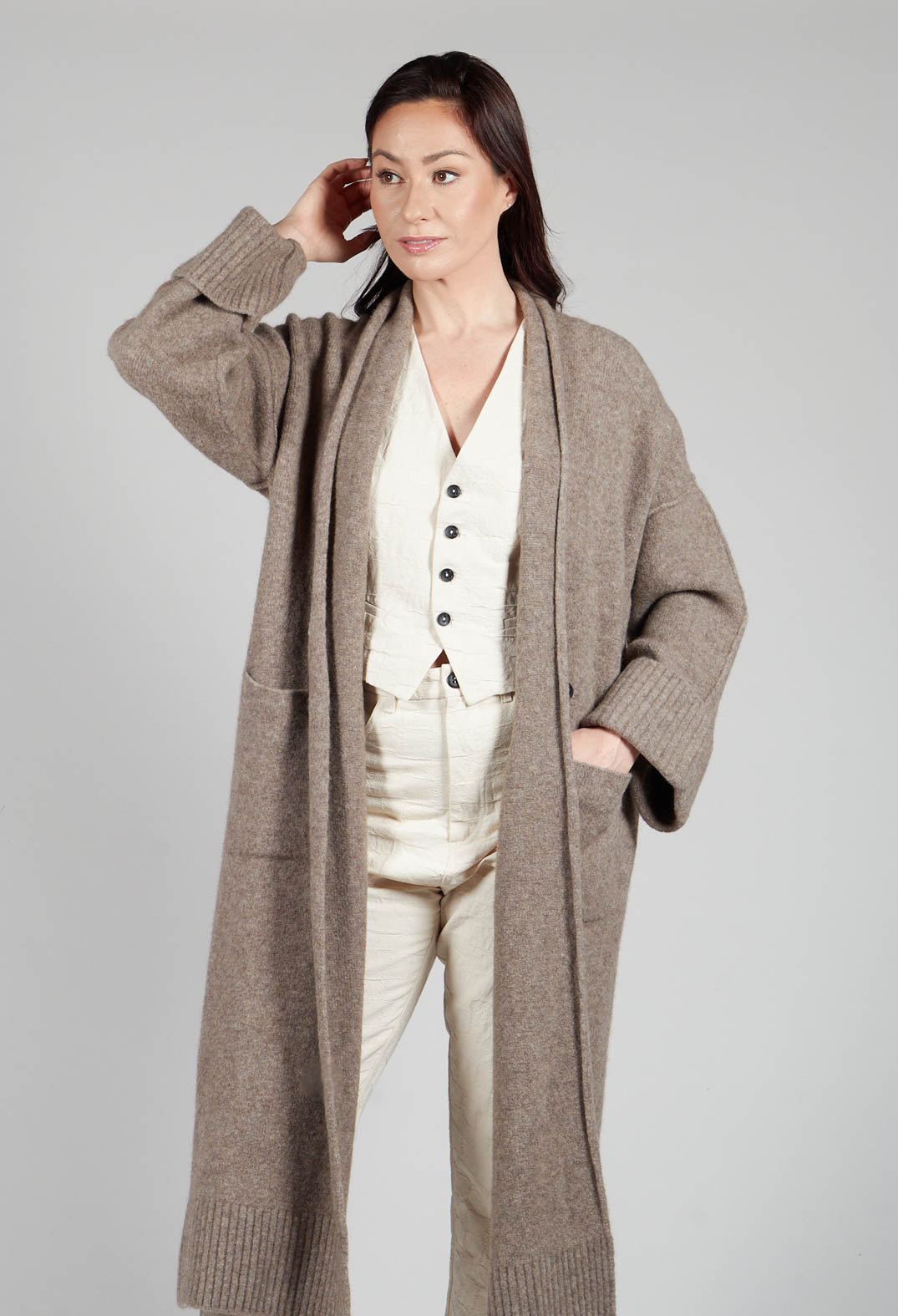 Merino Wool Overcoat in Taupe