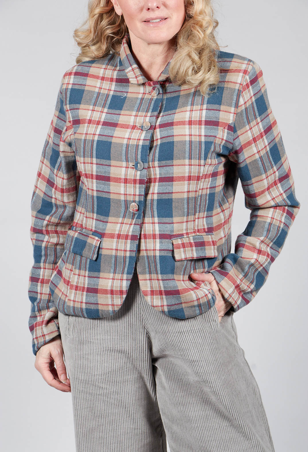Cotton Plaid Cropped Jacket in Sand