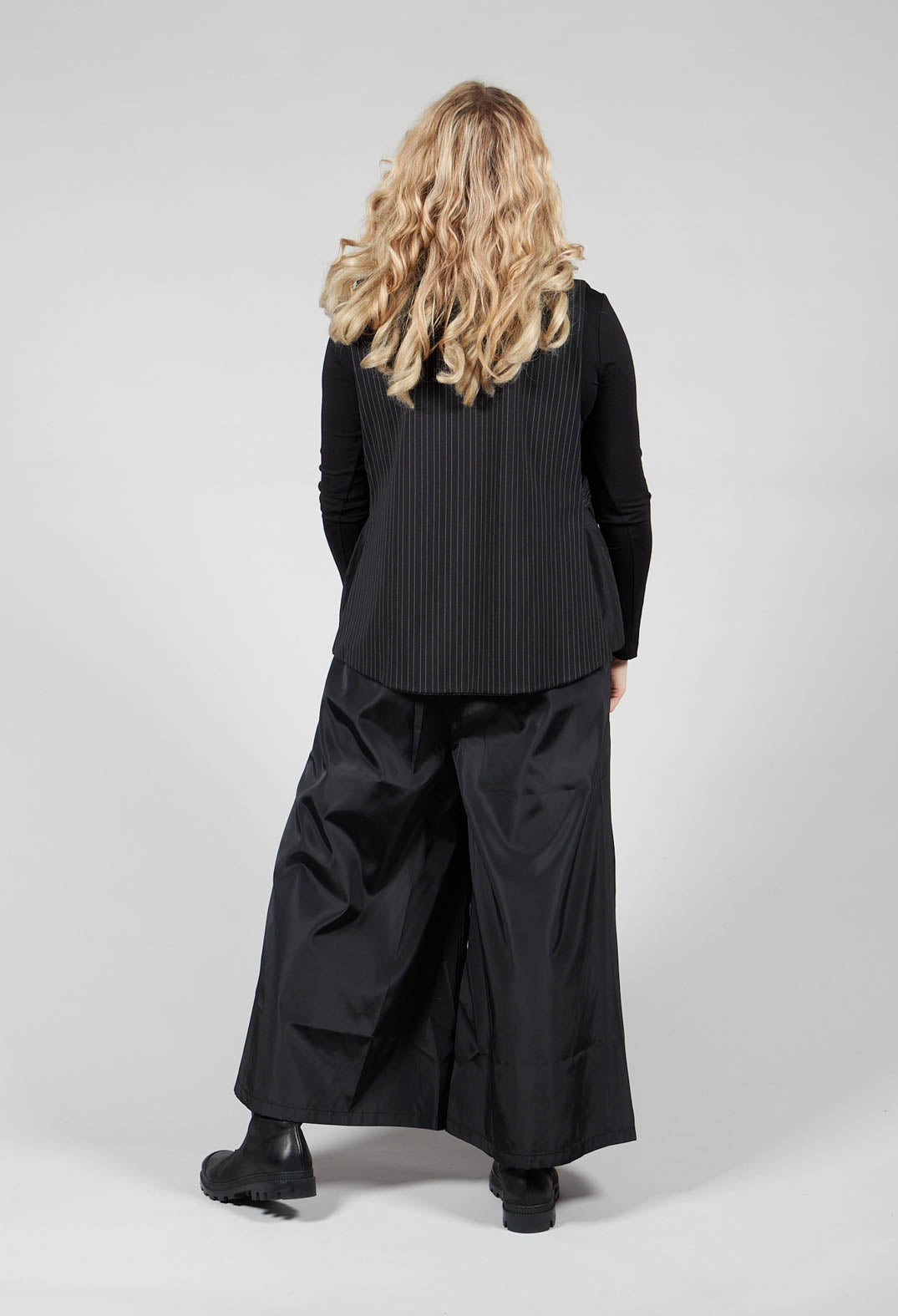 Striped Back Tie Cotton Blend Vest in Black