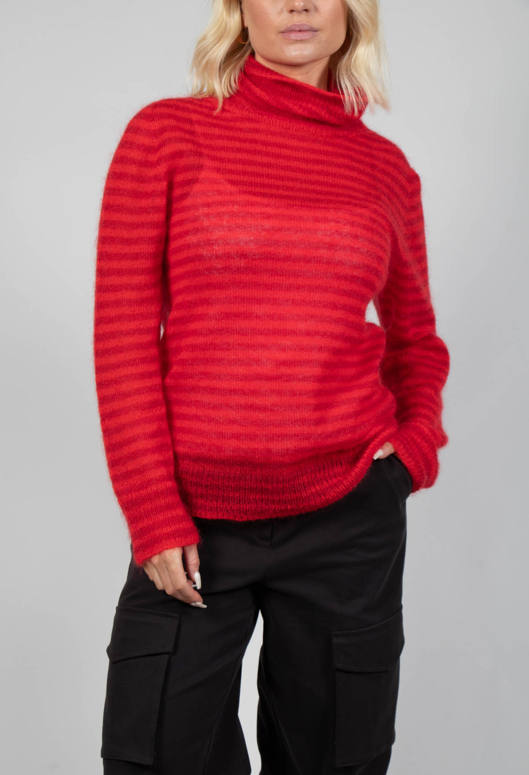 Striped Turtleneck Sweater in Adrenaline Red