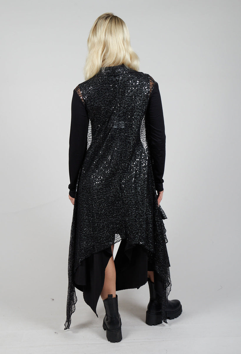 La Haine Sequin Waterfall Cardigan in Black | Olivia May