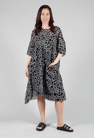 Sheer Pocket Detail Dress in White with Black Pois