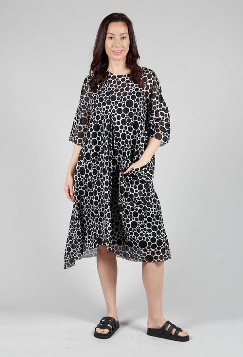 Sheer Pocket Detail Dress in White with Black Pois