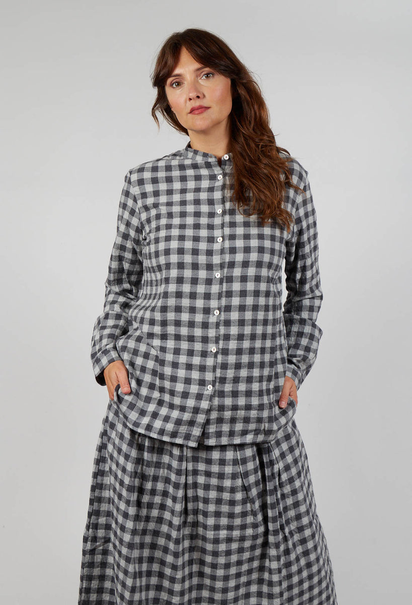 H+ HANNOH WESSEL リネン グレンチェックパンツ 36 Hannoh Wessel Shirt Cosma in Grey Check | Olivia May