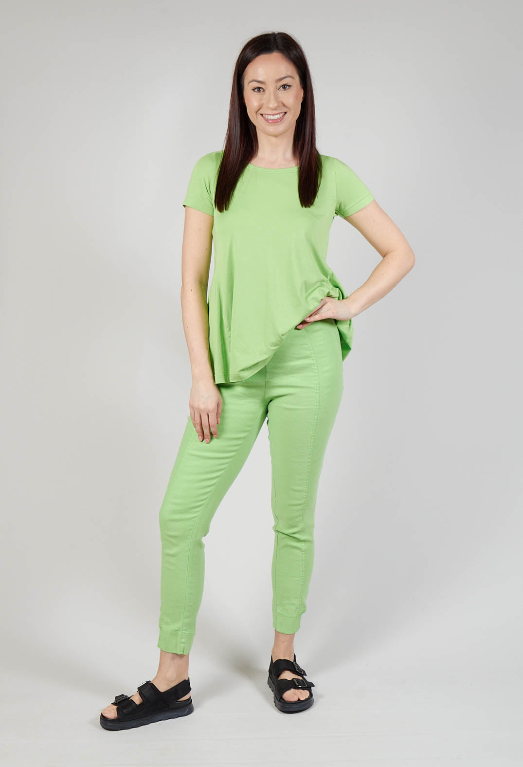 Slim Leg Trousers with Seam Detail in Lime
