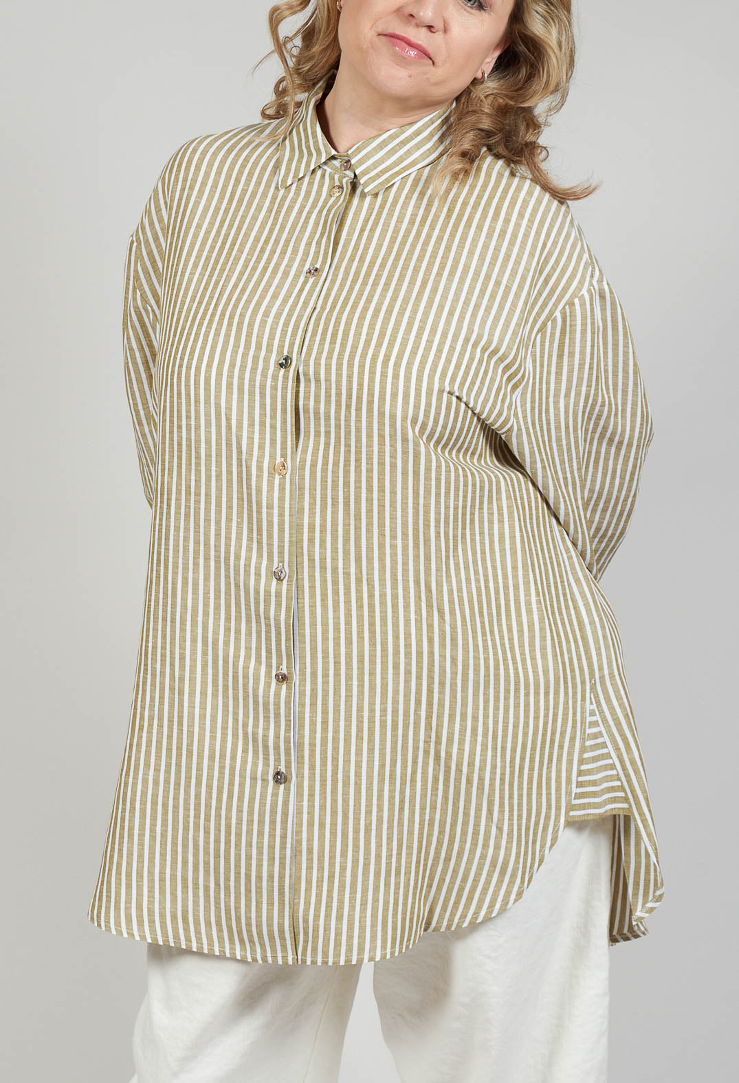 Striped Pleated Back Shirt in Riga Avocado