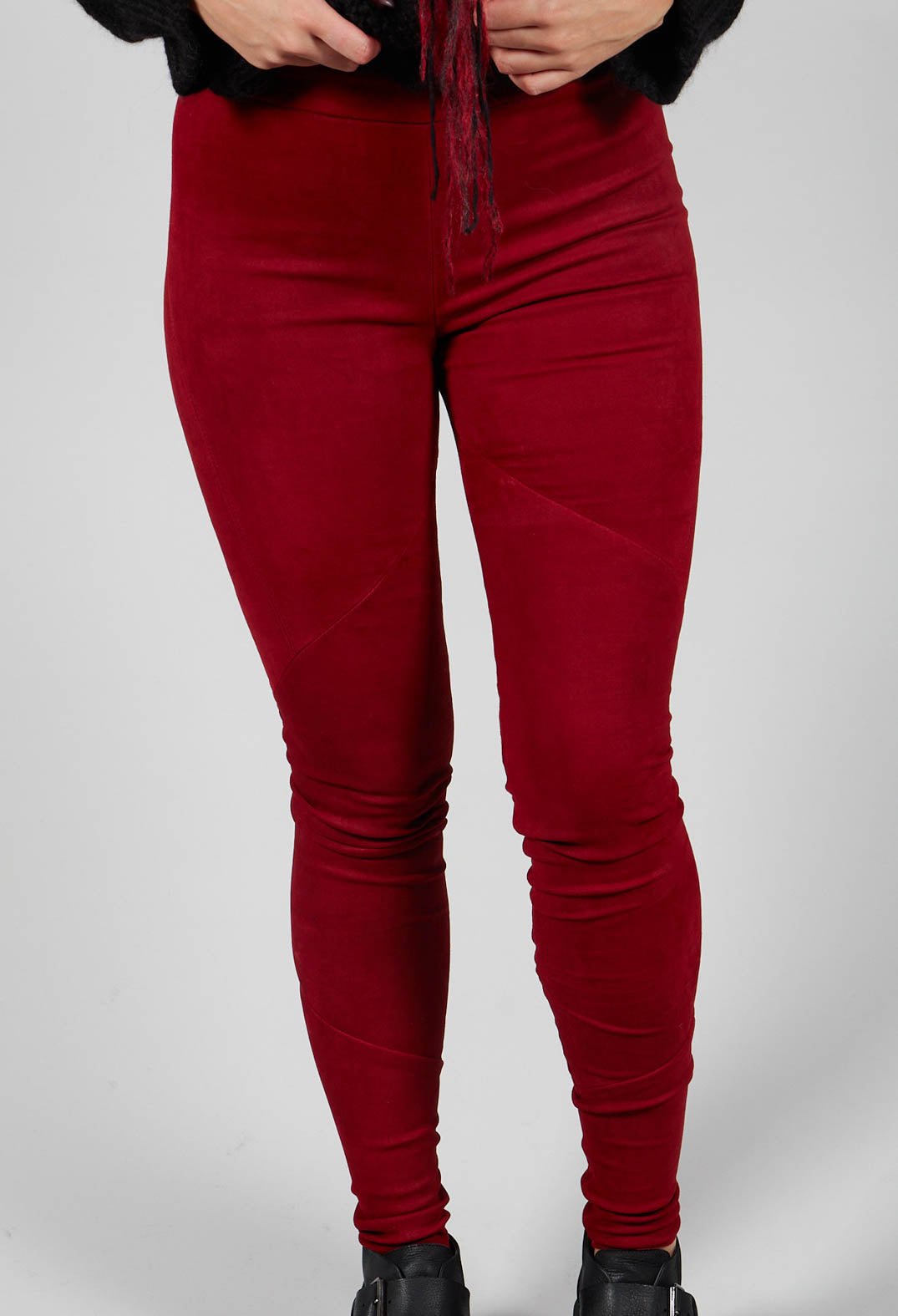 Suede Stretch Fit Skinny Trousers in Deep Red