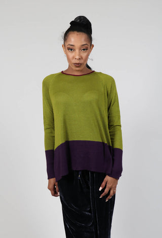 Top Key Round Neck in Charteuse and Petunia