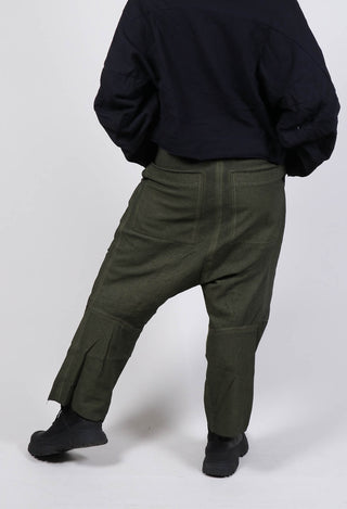 Utility Drop Crotch Trousers in Olive Cloud
