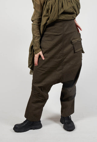 Utility High Waisted Drop Crotch Trousers in Khaki