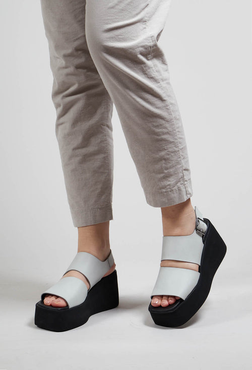 Wedge Sandals with Wide Straps in Gasoline Nuvola