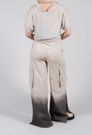 Wide Leg Ombre Trousers in Cotone Degrade Sand