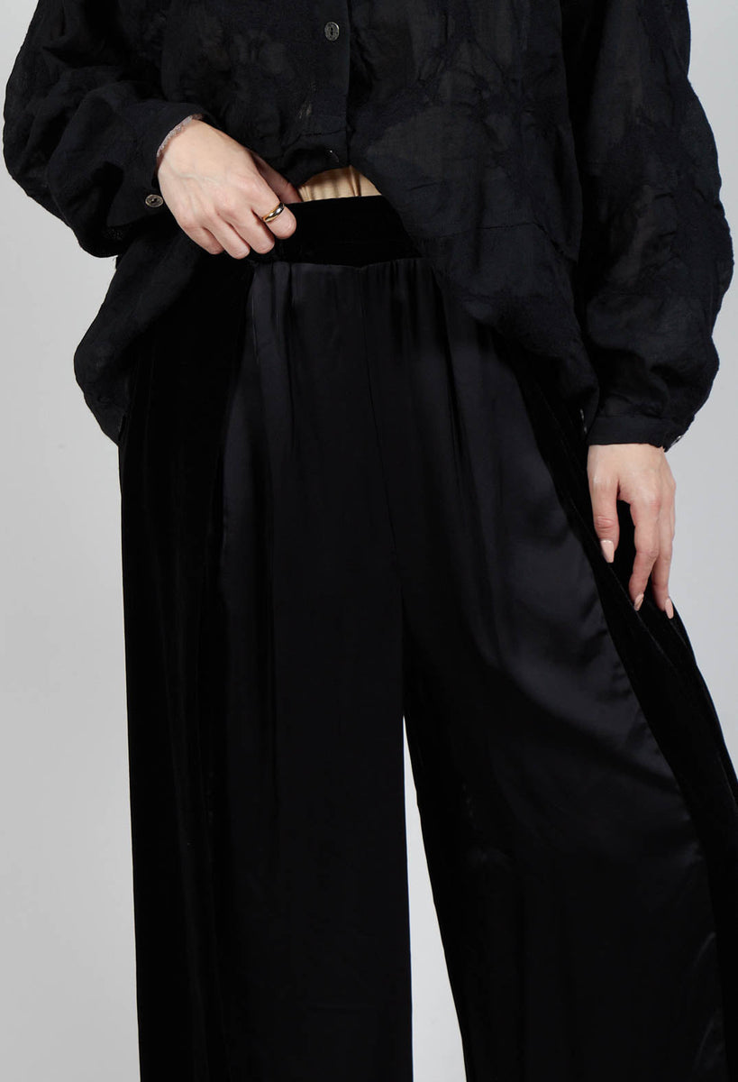 Cotton Wide Leg Trousers in Nero
