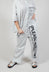 Wide Leg Trousers with Lettering Motif in Grey Print