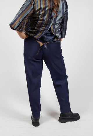 Panelled Cotton Pintuck Pants in Blue
