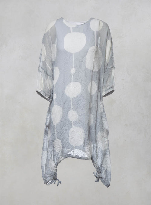 Sheer Dress with Slip and Elasticated Cuffs and Hem in Grey/Offwhite