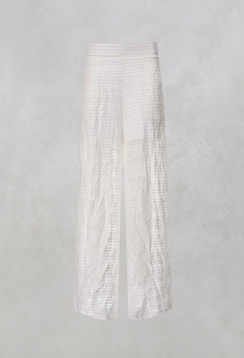 Wide Leg Trousers with Crinkle Effect in Offwhite