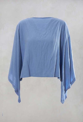 Cropped Cape Style Top with Cut Out Shoulder in Grey Blue