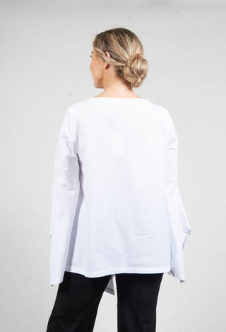 Flared Sleeved Top with Asymmetric Hem in White