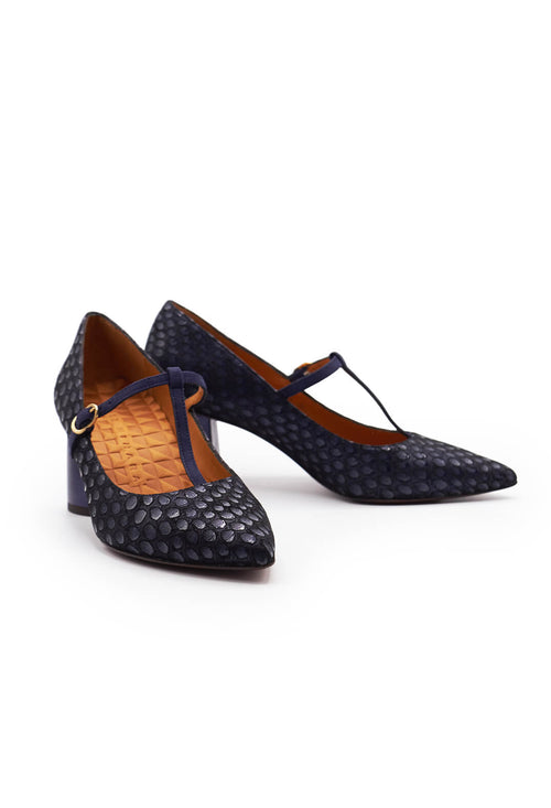 Pointed T Bar Heeled Shoes in Plumba / Navy / Ante / Nuit