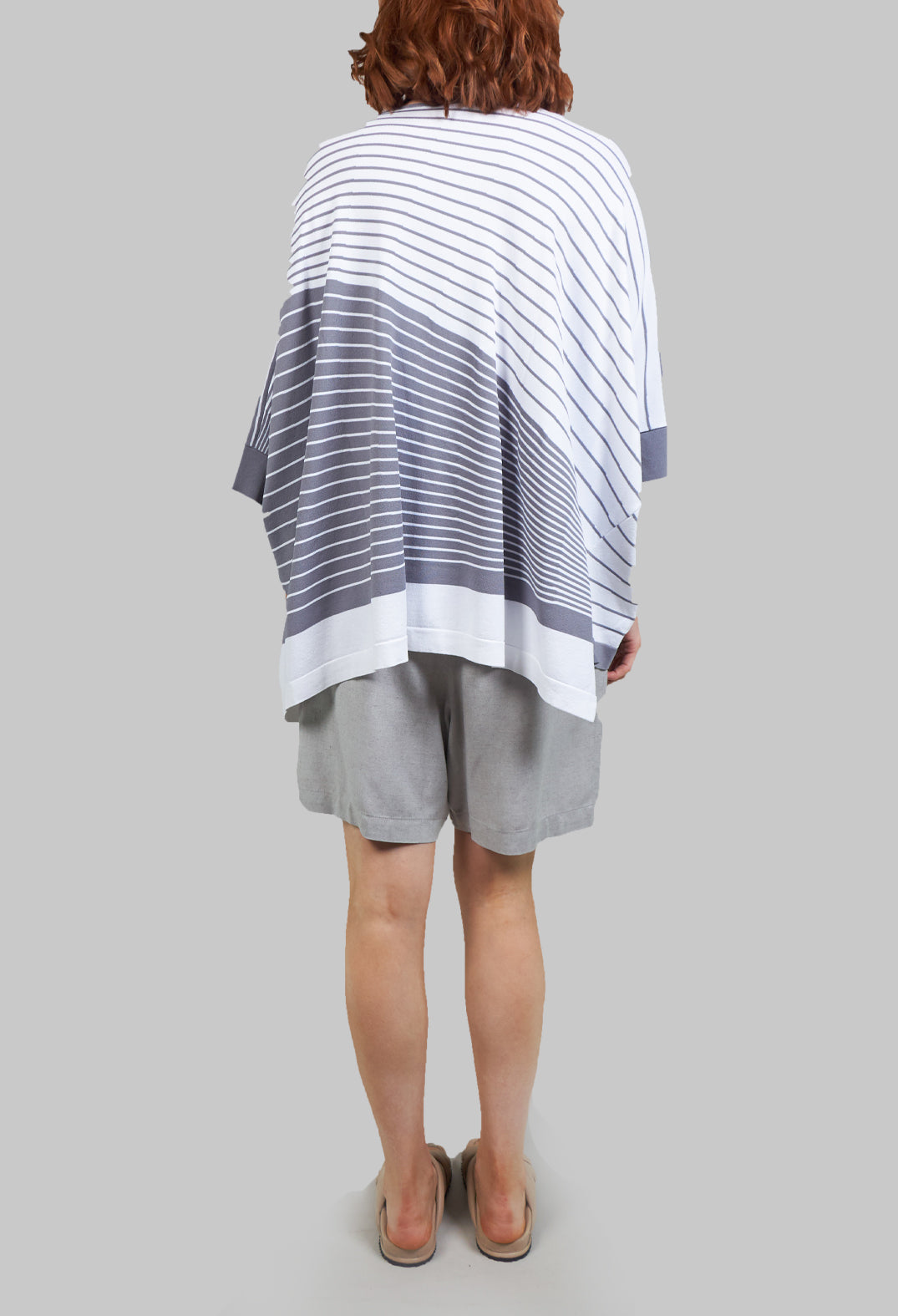 Striped Batwing Jumper in Grey and White