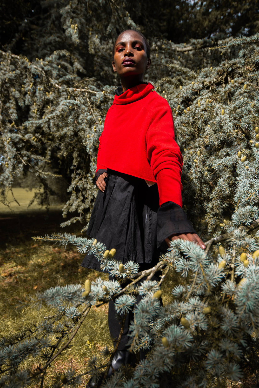 Loose Style Trousers with Military Style Trim in Black