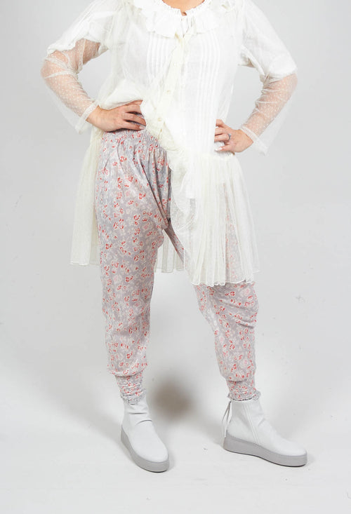 Fan Fan Trousers with Elasticated Waist in Grey Floral