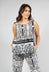 silk vest top with side splits in black print