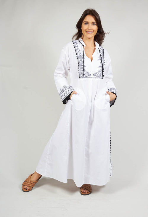 Long Sleeve Dress with Embroidery Detail in White