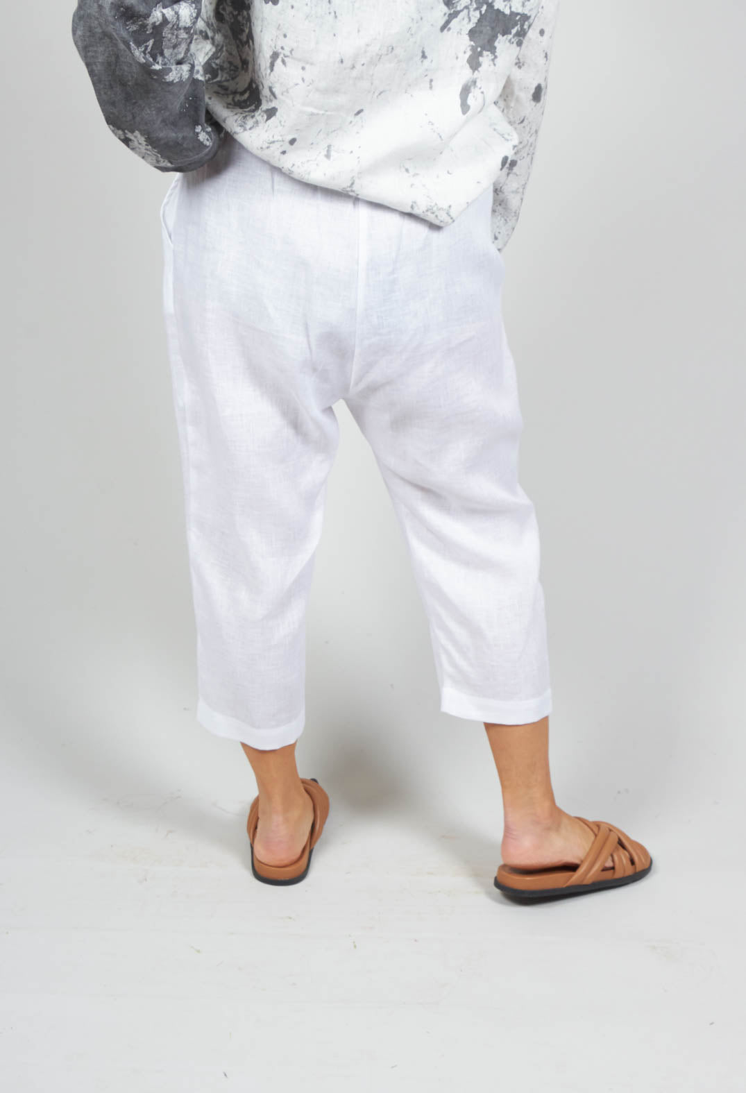 Cropped Trousers with Elasticated Waistband in White