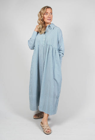 Long Sleeved Shirt Dress in Green and White Stripes