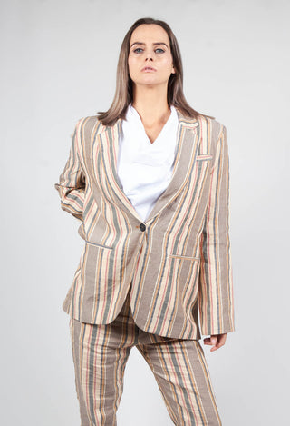 Striped Blazer with Single Button Fastening