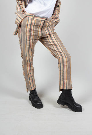 Straight Leg Trousers with High Low Hem in Stripe