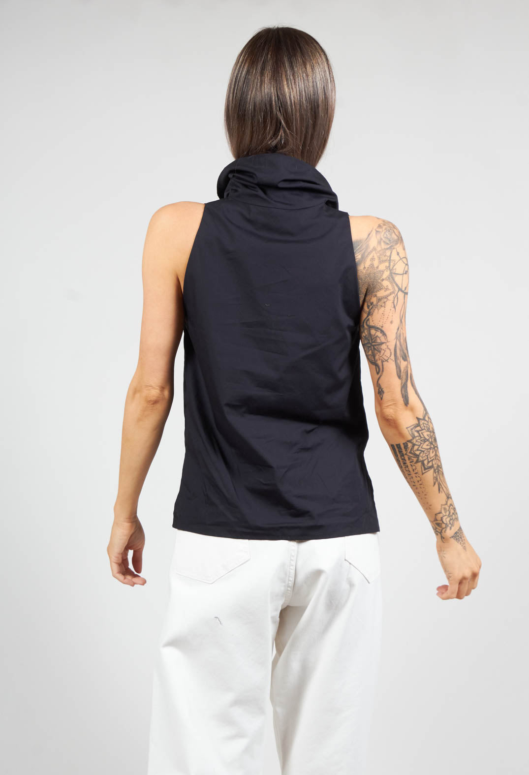 Sleeveless Blouse with Cowl Neck in Black