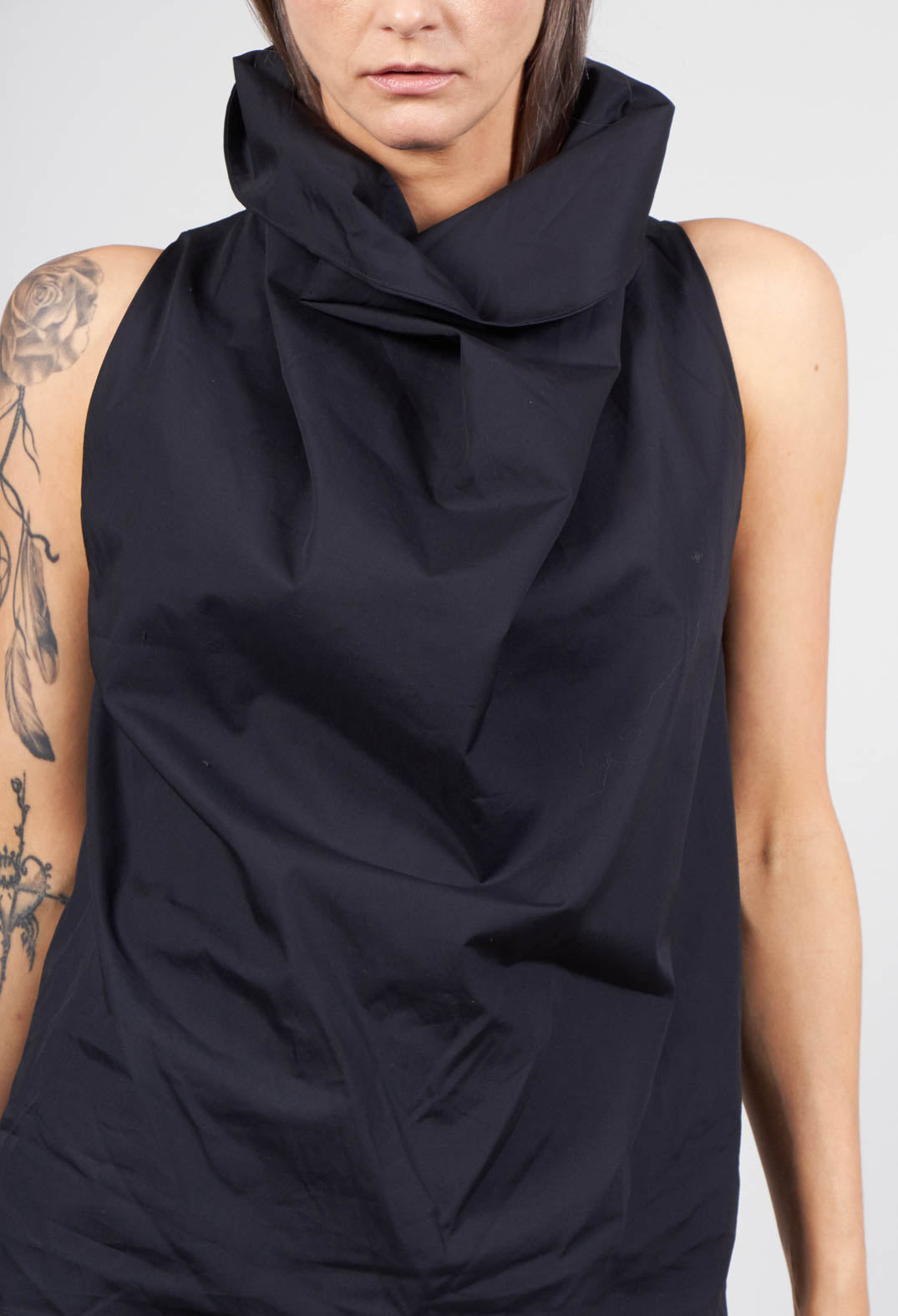 Sleeveless Blouse with Cowl Neck in Black