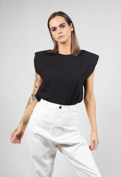 Sleeveless Top with Shoulder Pads in Black