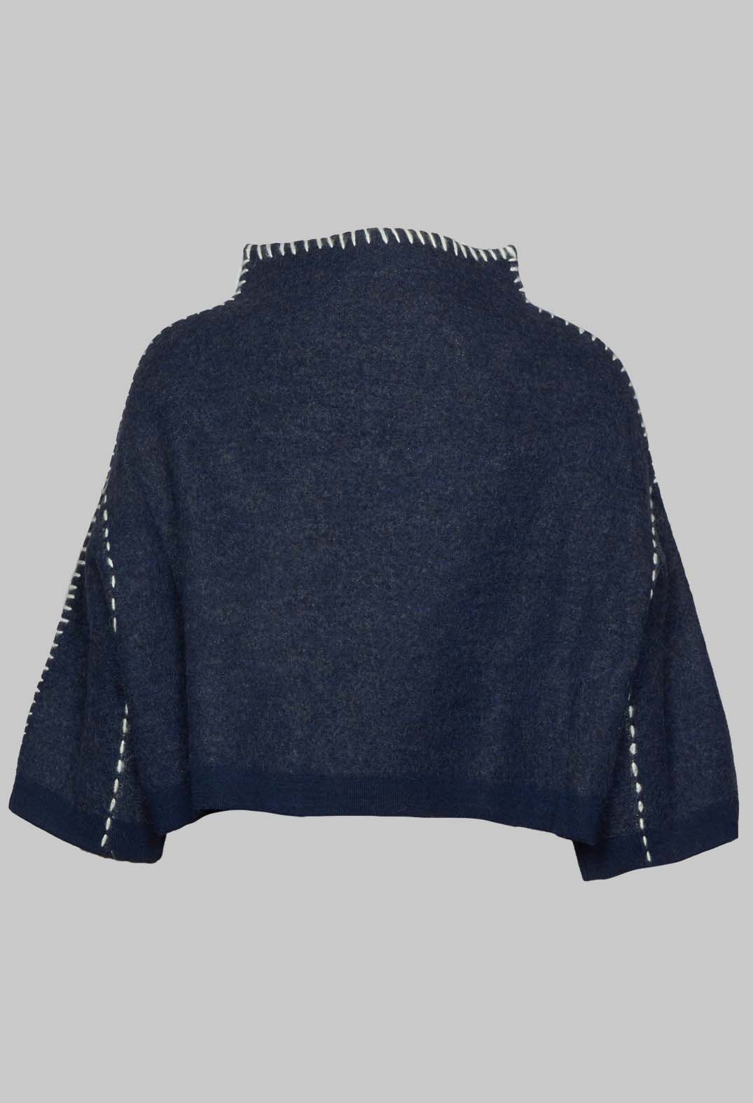 Cropped Jumper with Contrast Stitching in Blue