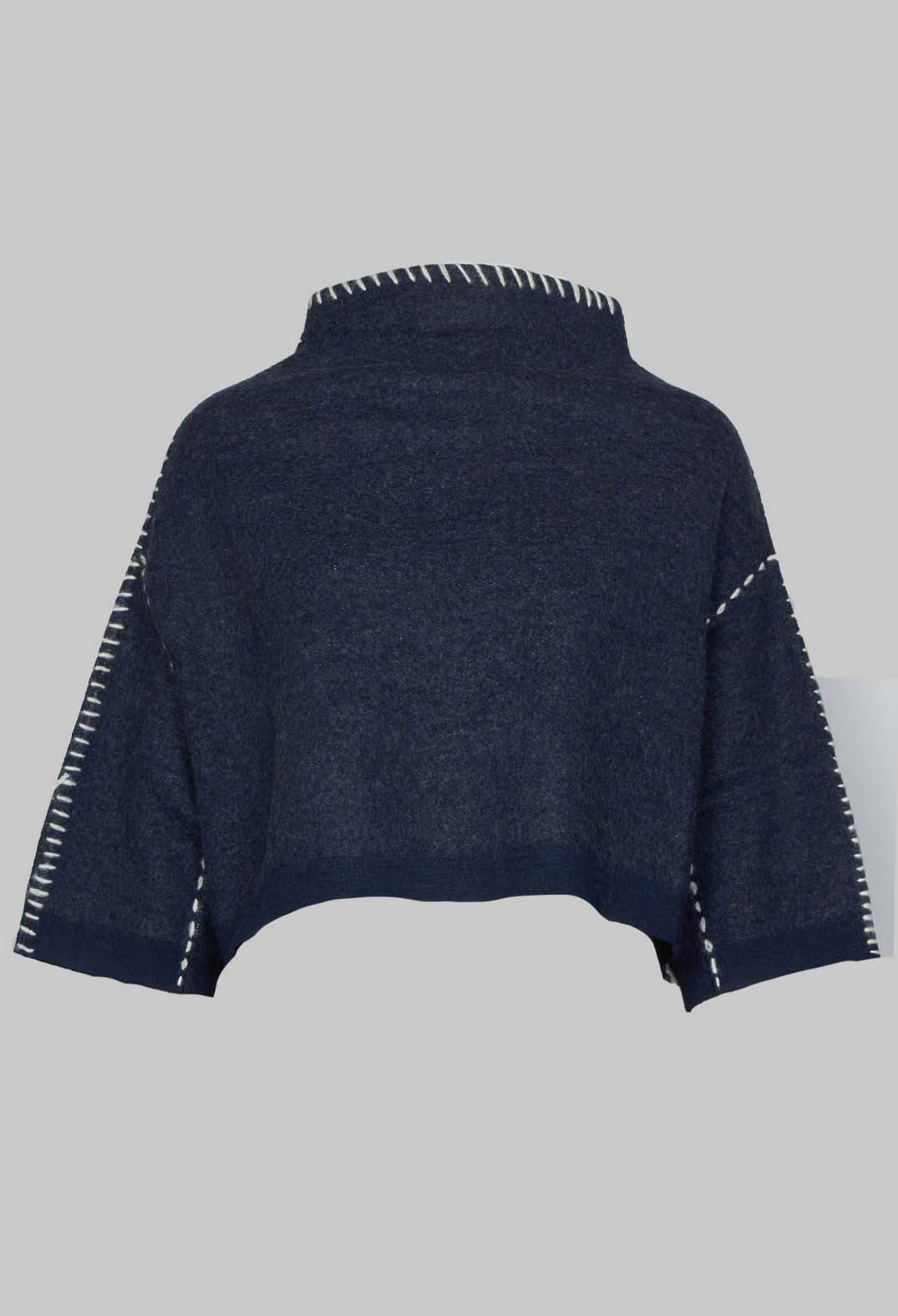 Cropped Jumper with Contrast Stitching in Blue