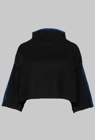 Cropped Jumper with Contrast Stitching in Black