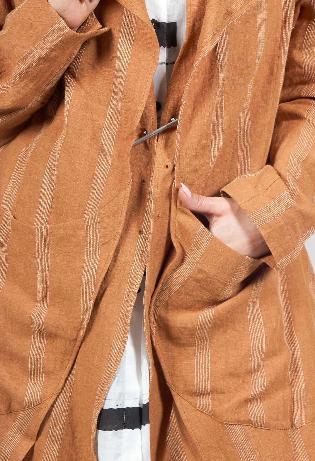 Longline Jacket with Double Lapel in Brown