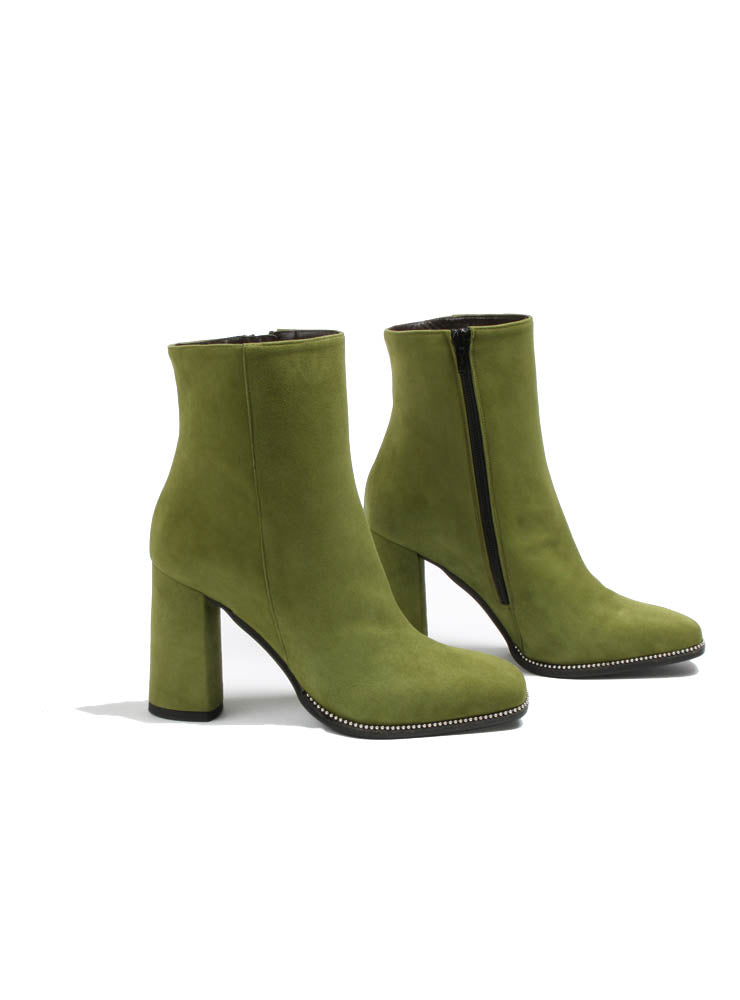 Suede Heeled Boot Style Shoe in Olivine