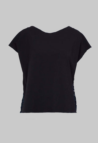 Wide Stretch Top with Lace at Back in Black/Teal