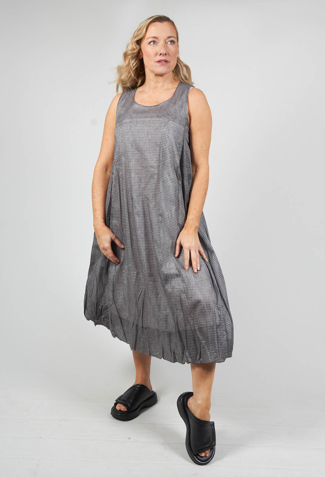 Bubble Hem Sleeveless Dress in Black Stripe