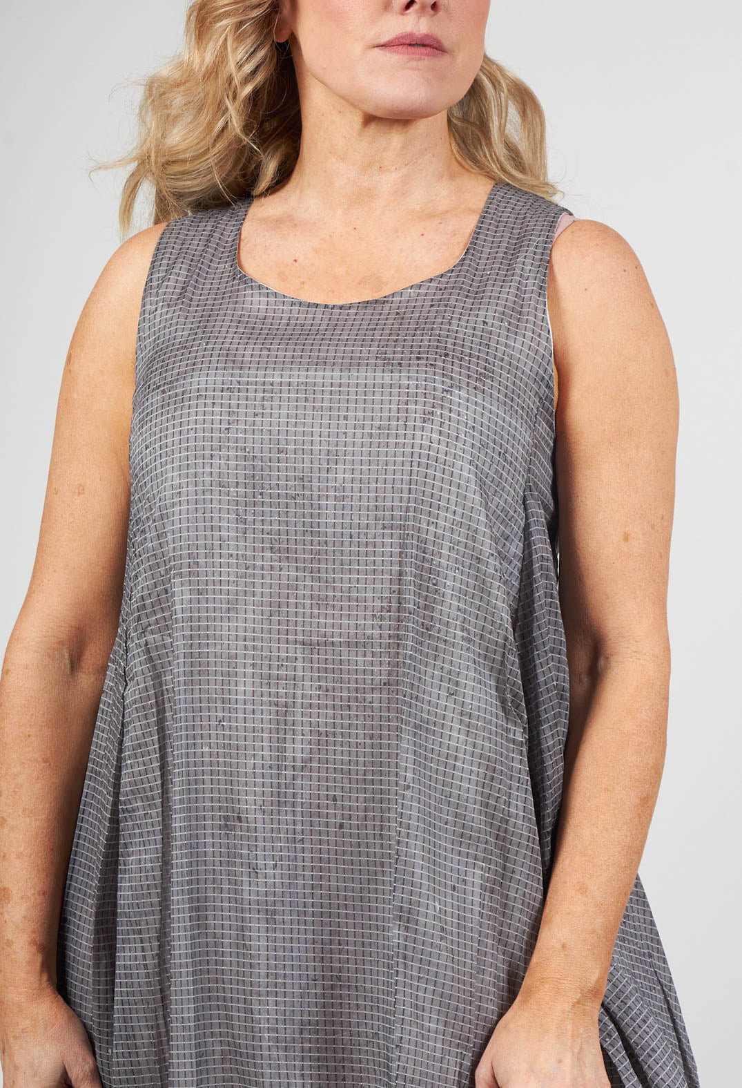 Bubble Hem Sleeveless Dress in Black Stripe